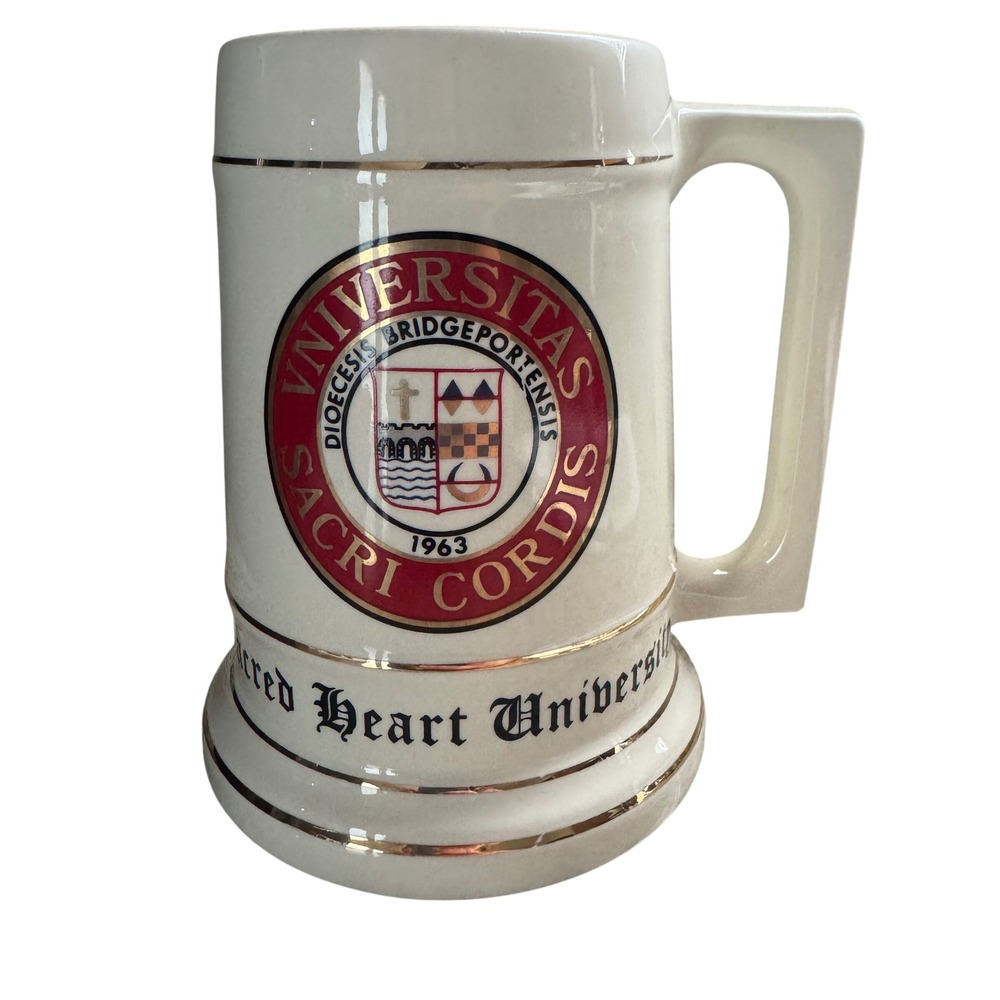 Sacred Heart University Vintage Ceramic Beer Stein Mug Trenton NJ Gold Trim